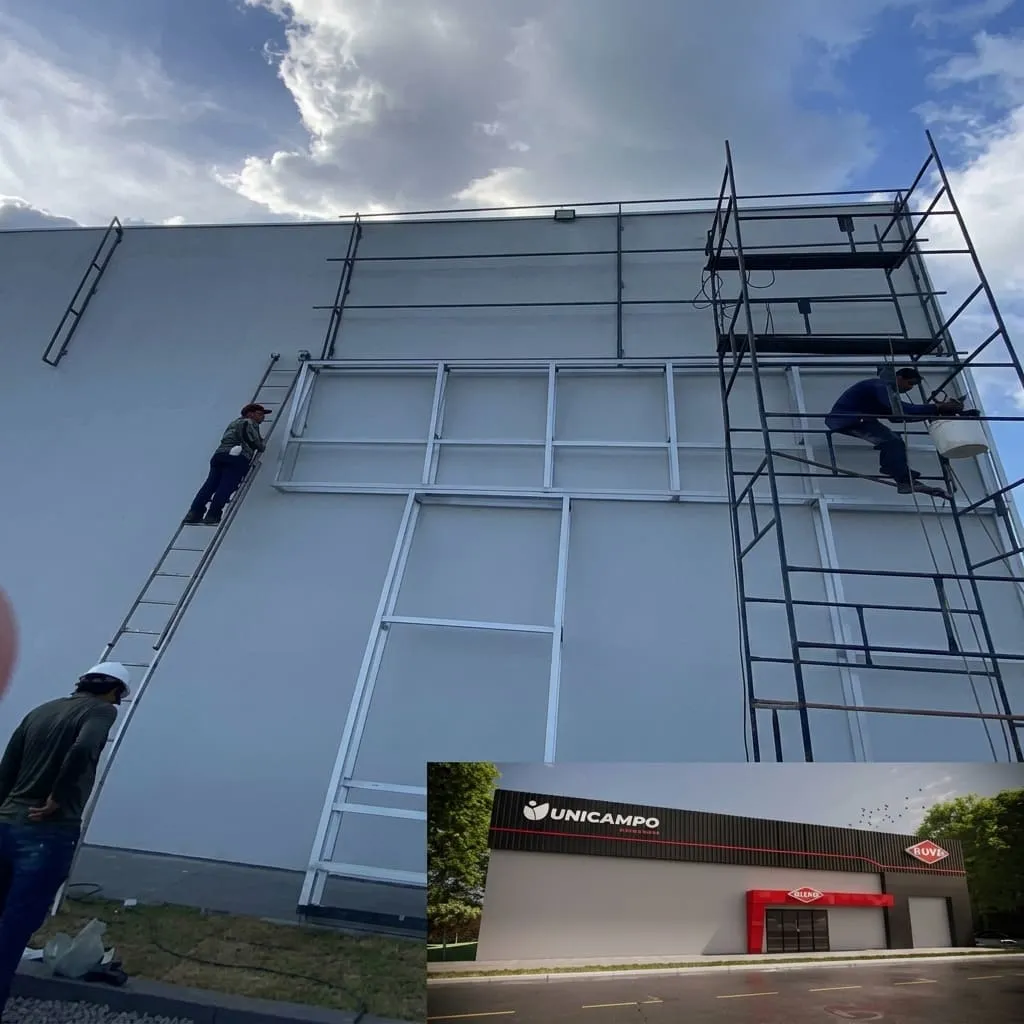 Fachadas Fachada comercial com estrutura de perfil de alumínio