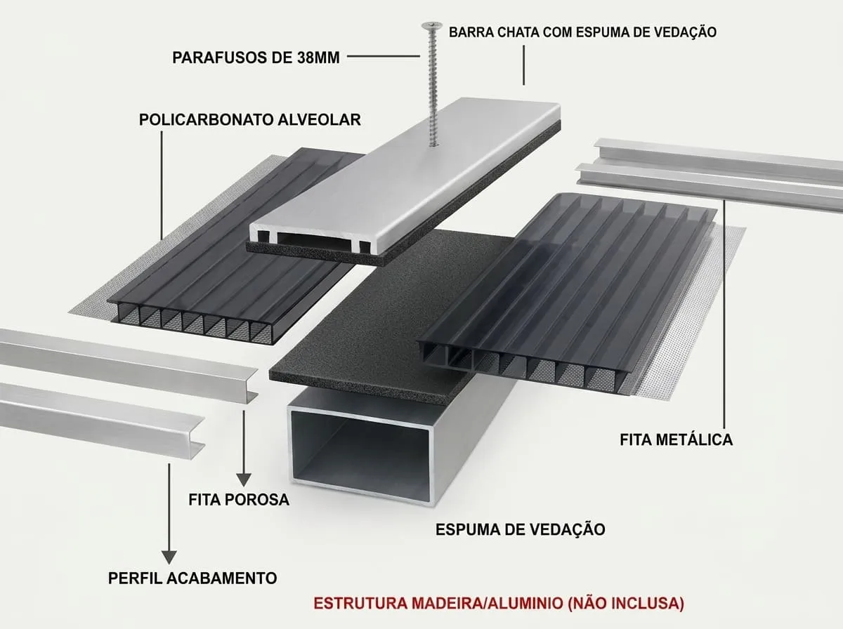 Kit completo de cobertura em policarbonato