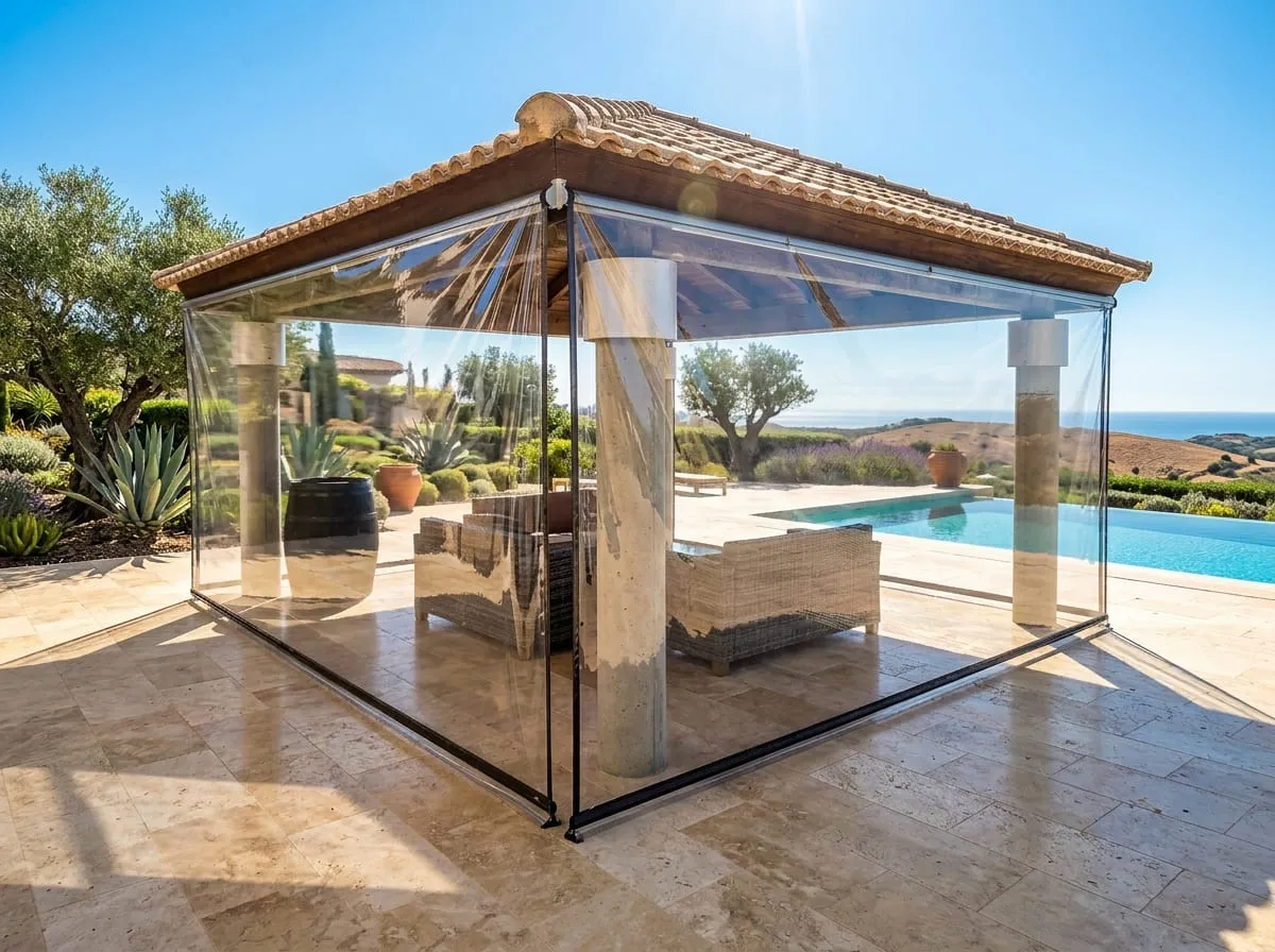 Toldo cortina transparente em PVC para varanda